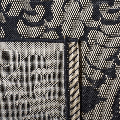 Black and Sand Reversible Synthetic Rectangular Area Rug