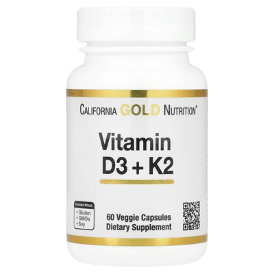 California Gold Nutrition Vitamin D3 + K2, 60 Veggie Capsules