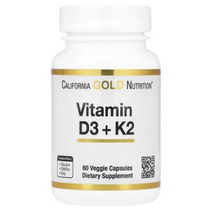 California Gold Nutrition Vitamin D3 + K2, 60 Veggie Capsules - 1 of 3