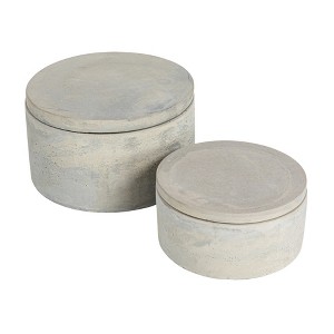 Storied Home Round Decorative Cement Storage with Lids, Grey, Set of 2 - 1 of 4