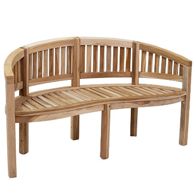 Sunnydaze 59" Solid Wooden Teak Outdoor Banana Bench with Curved Back