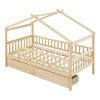Racxily Twin Wooden House Bed, Classic Design with 2 Drawers & Roof - 2 of 4