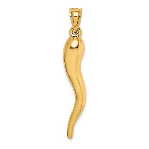 Black Bow Jewelry 14k Yellow or White Gold Large Hollow Italian Horn Pendant, 7 x 42mm - 1 of 4