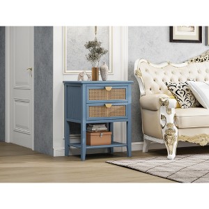 Airsurfer 2-Drawer Side Table - Natural Rattan - End Table - Suitable for Bedroom, Living Room, or Study - MDF - 1 of 4