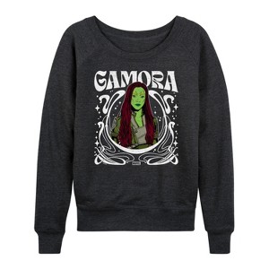 Women's - Marvel - Guardians of the Galaxy Gamora Art Nouveau Lightweight French Terry Wide Neck Long Sleeve Shirt - 1 of 4