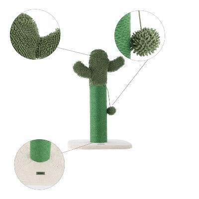 21" Green Sisal Cactus Cat Scratching Post with Fuzzy Toy