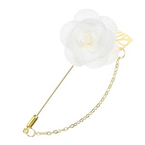 Unique Bargains Wedding Camellia Flower Lapel Pin with Leaf Brooch for Men Suit 3.5 x 1.6 Inch 1 Pc - 1 of 4