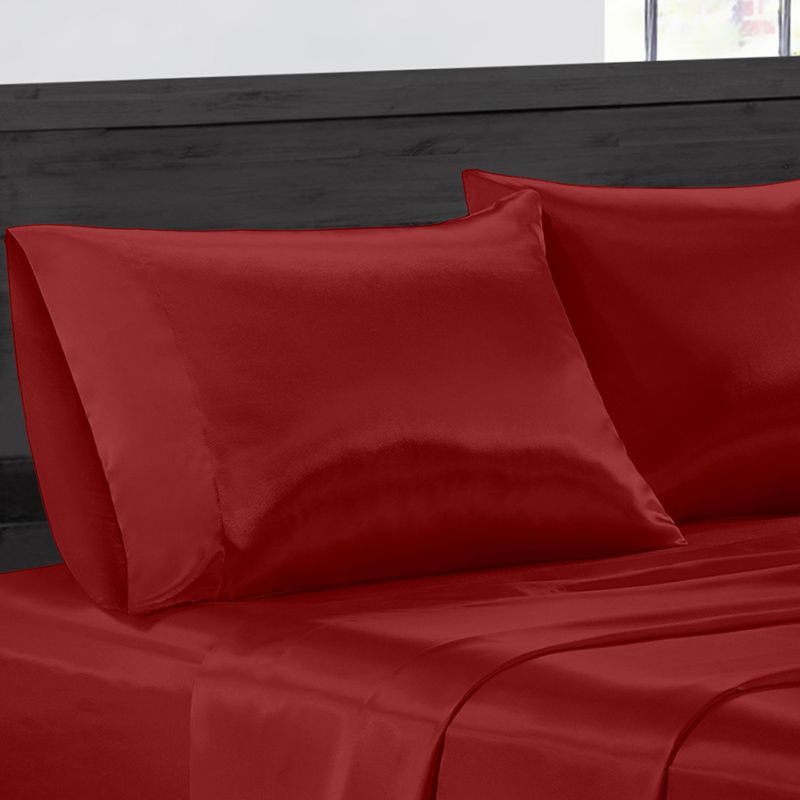 Cypress Luxury Linen Silky Smooth Satin Sweet Dreams 4 Piece Sheet Set - Red - Queen, 2 of 7