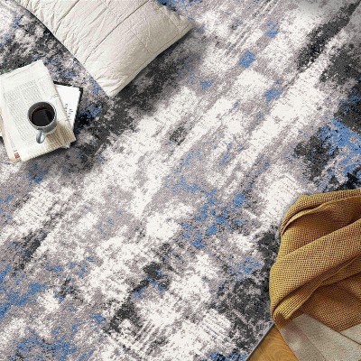 Blue and Gray Abstract 5' x 7' Stain-Resistant Synthetic Area Rug