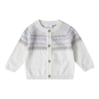Stellou & Friends 100% Cotton Knit Norwegian Jacquard Design Baby Toddler Boys Girls Long Sleeve Cardigan Sweater