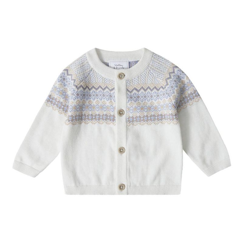 Stellou & Friends 100% Cotton Knit Norwegian Jacquard Design Baby Toddler Boys Girls Long Sleeve Cardigan Sweater, 1 of 6