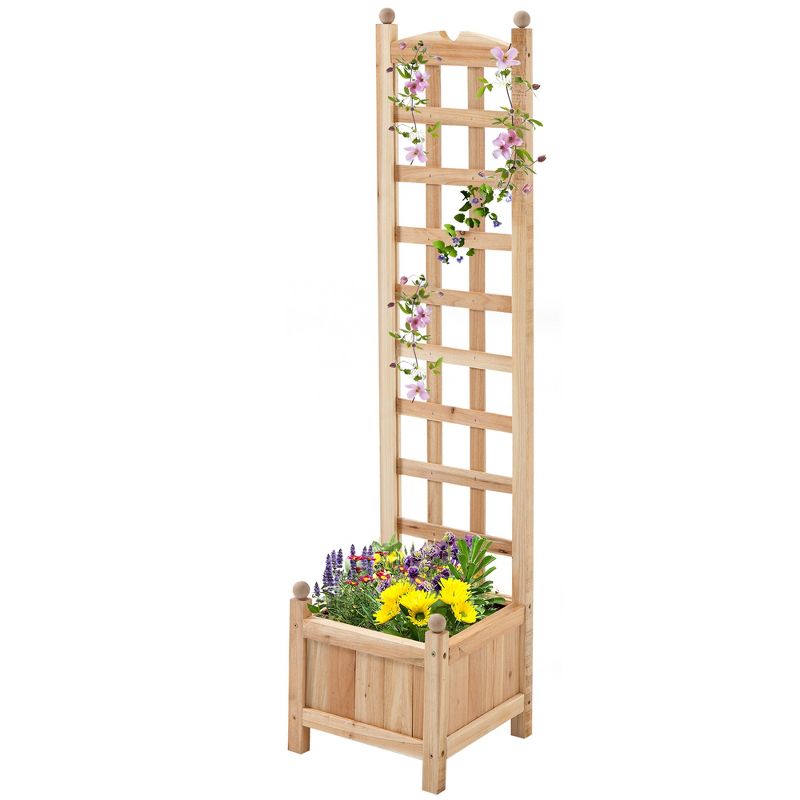 Outsunny Raised Garden Bed with Trellis Board Back & Strong Wooden Design & Materials, 5 of 9