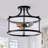 Dewdrop 3-Light Semi Flush Ceiling Light, Rustic Farmhouse Drum Chandelier with Black Frame and Clear Seeded Glass Shade - 2 of 4