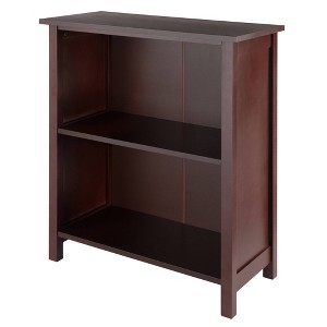 30" 3 Tier Milan Storage Shelf or Bookshelf Medium Walnut - Winsome: Mid-Century Modern Design, Wood Composite, Metal Hardware - 1 of 4