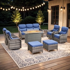 Buenhomino 9-Piece Patio Furniture Set with 41" Fire Pit Table Wicker Rattan Patio Sectional Sofa Set Outdoor Seating Furniture with Thickened Cushion - 1 of 4