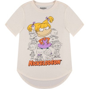 Ladies Nickelodeon 90's Fashion Shirt - Rugrats, Angelica and Chuckie Curved Hem Front and Back Short Sleeve Tee - 1 of 4