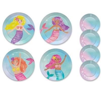 Mermaid Themed 15-Piece Purple Tin Tea Set with Carrying Case
