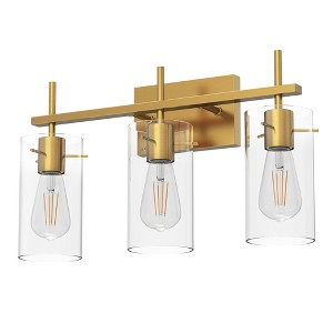 YANSUN 3-Light Vanity Light, Gold Finish, Three-Hole Perforated Glass Shades, E26 Sockets, Non-Integrated Light Source - 1 of 4