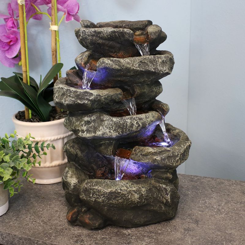 Sunnydaze Indoor Home Office Relaxing 6-Tiered Stone Falls Tabletop Water Fountain with LED Lights - 15", 3 of 17