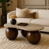 Royal Hampton Accent Coffee Table, Curved Natural Travertine Top, Round 3 Balls Wood Base - 3 of 4