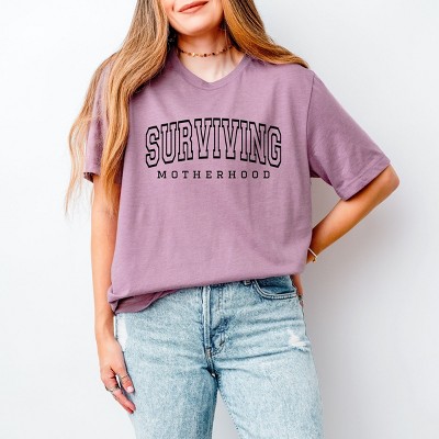 Simply Sage Market Varsity Surviving Motherhood Short Sleeve Tee - XL - Orchid