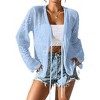 Women's Tie Front Crochet Cardigan Lightweight Hollow Out Knit Cardigan Shrugs Cropped Tops Cover Up - 3 of 4