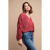 Slickblue Women's Satin Pleated Drawstring Top with Snap Button, Long Sleeve Blouse, Mocha/Burgundy, Size S-L - 4 of 4