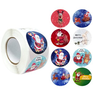 Wrapables Christmas Stickers Label Roll, Holiday Stickers for Sealing Cards, Envelopes, Gift Boxes, Festive Party Favors (500 pcs), Reindeer & Santa - 1 of 4