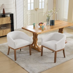 Sapphtopaz 1pc Modern Dining Chair Farmhouse Linen Upholstered Barrel Dining Chair with Arm and Wood Legs Accent Chairs for Living Room, Kitchen - 1 of 4