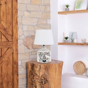 Creekwood Home 14.9" Vintage Farmhouse "Welcome to Our Home" Accent Table Lamp White Wash - 1 of 4