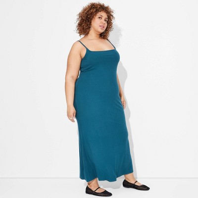 Women's Ribbed Maxi Slip Dress - Wild Fable™ Dark Green 1x : Target