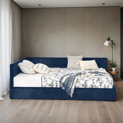 Mid-Century Full Size Storage Upholstered Tufted Bed Frame, Sofa Bed Frame with Comfortable Backrest and Armrests- Leovsnove