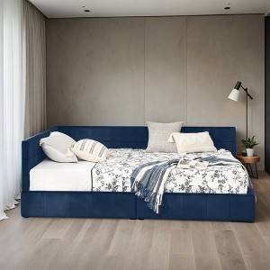 Mid-Century Full Size Storage Upholstered Tufted Bed Frame, Sofa Bed Frame with Comfortable Backrest and Armrests- Leovsnove - 1 of 4