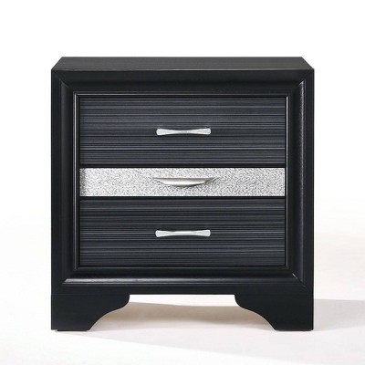 Elegant Glossy Black 3-Drawer Nightstand with Crystal Inserts