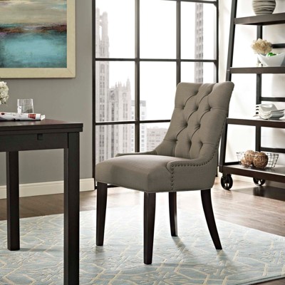 Elegant Granite Tufted Side Chair with Nailhead Trim and Wood Legs