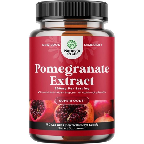 Pomegranate Extract Capsules, Supplement for Heart Health and Joint Support, Nature's Craft, 180 ct - image 1 of 4