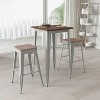 Merrick Lane 3 Piece Bar Table and Stools Set with 23.5" Square Silver Metal Table with Wood Top and 2 Matching Bar Stools - 2 of 3