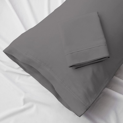 Classic Embroidered Cotton Percale Standard/Queen Pillowcase Set, Dark Gray