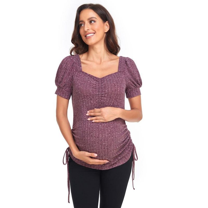 Women's Maternity Summer Top Adjustable Tie Side Shirts Short Sleeve Elasticity Pregnancy Tops Casual T-Shirt, 2 of 7