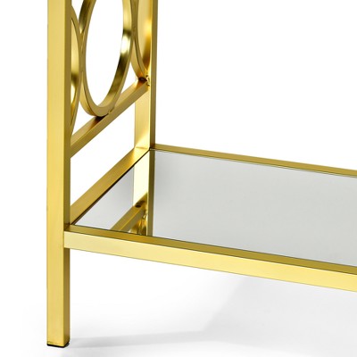 Aurelia Gold Chrome & Glass Sofa Table with Mirrored Shelf