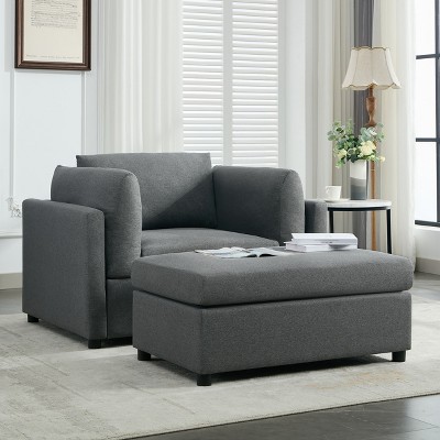 50.4"W Modern Oversized Armchair with Ottoman, Single Sofa with Lumbar Support, Reading Chair 4S - ModernLuxe