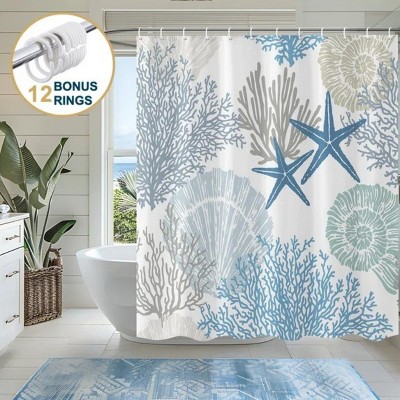 LunaLulinlk Weighted-Hem Fabric Bathroom Curtain,Blue