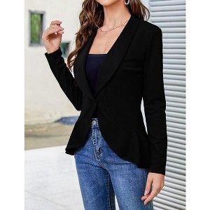 Womens Blazer Long Sleeve Ruffle Hem Casual Office Business Cardigan Suit Jackets - 1 of 4