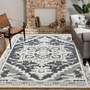Non-Shedding Non Slip Area Rug, Medallion Textured Carpet, Vintage Floral Floor Carpet for Dining Room Home Office Playroom Dorm Living Room Bedroom - 1 of 4