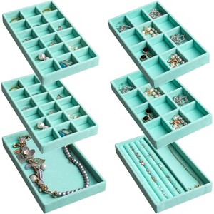 Set of 9 Stackable Velvet Jewelry Trays, Drawer Organizer Inserts for Stud Earrings, Rings & Necklaces, Grey - 1 of 4
