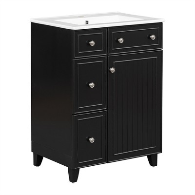 OUTSUPPLY Bathroom Vanity with Ceramic Sink, 2 Drawers & Storage Cabinet, Easy Assembly