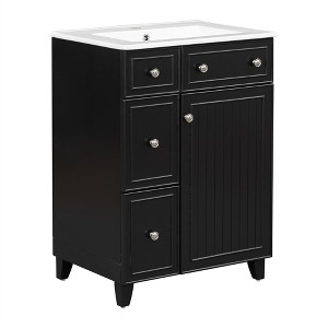 OUTSUPPLY Bathroom Vanity with Ceramic Sink, 2 Drawers & Storage Cabinet, Easy Assembly - 1 of 4