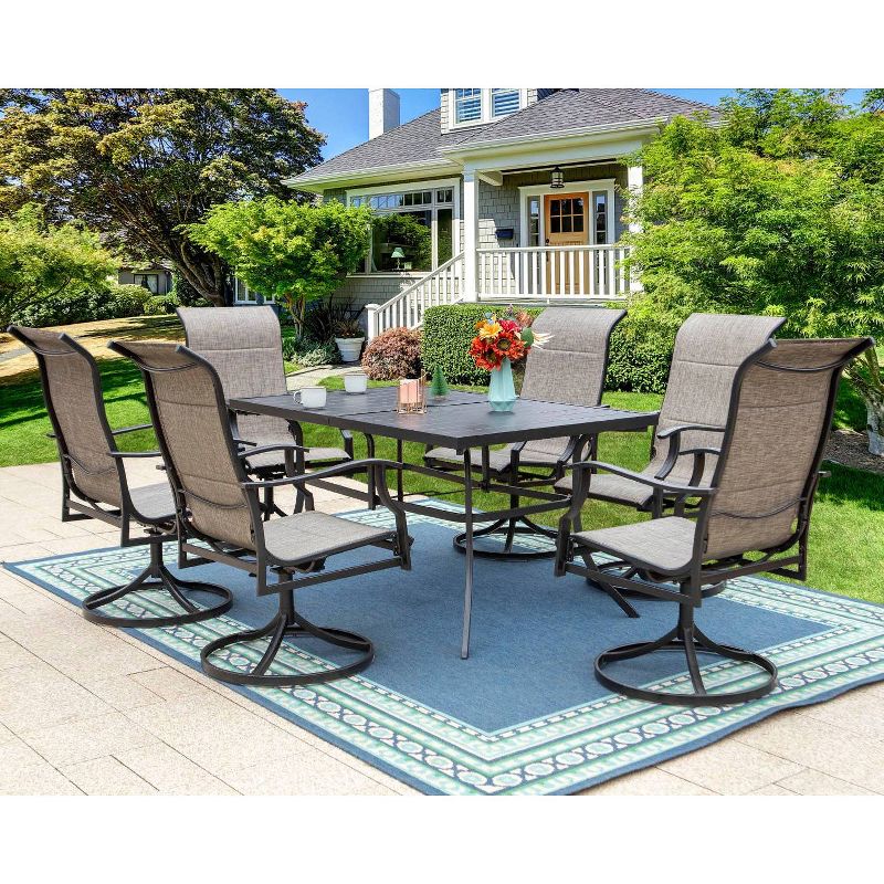 7pc Patio Dining Set with Rectangle Table with 1.57&#34; Umbrella Hole &#38; 360 Swivel Padded Arm Chairs - Captiva Designs, 1 of 12