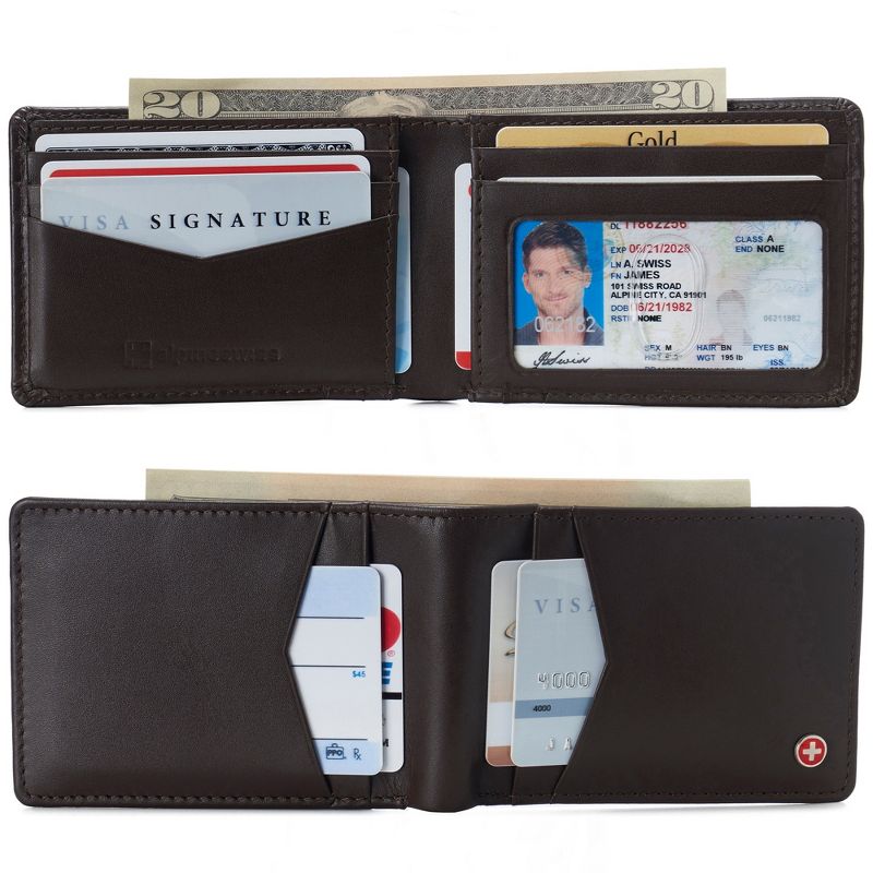 Alpine Swiss Men’s Delaney Slimfold RFID Safe Slim Bifold Wallet Smooth Leather Comes in Gift Box, 2 of 7