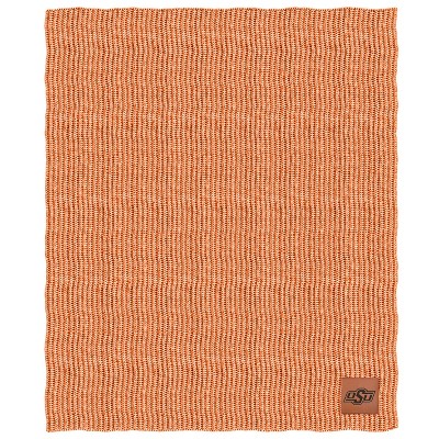 NCAA Oklahoma State Cowboys Two- Tone Sweater Knit Throw Blanket with Faux Leather Logo Patch